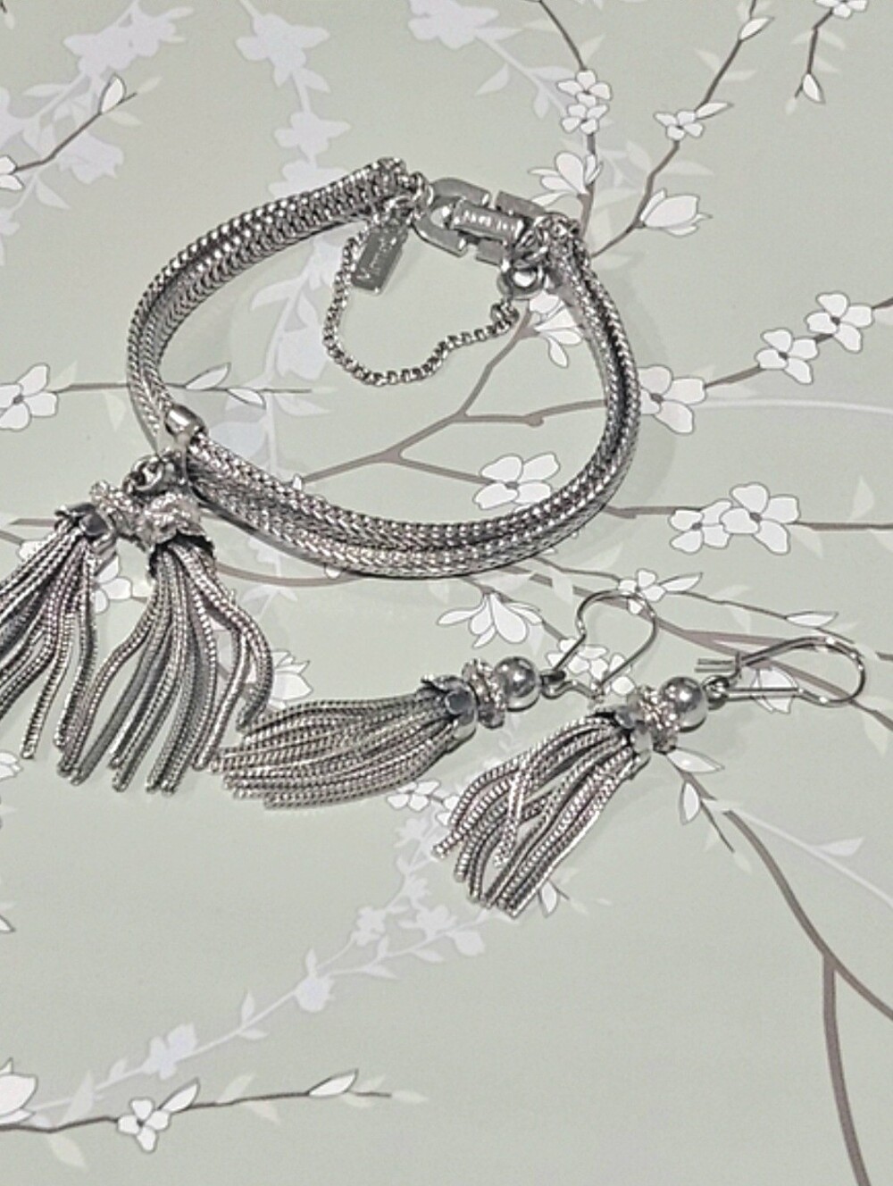 Vintage Monet Silver Bracelet and Earring Set